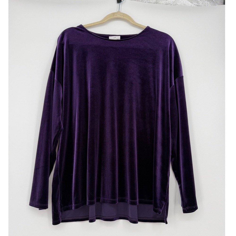 J. Jill Dark Purple Velvet Long Sleeve Top Tunic Plus Size 1X Packable Office